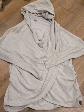 Athleta Light Heather Gray Hooded Cowl Crossover Sweater